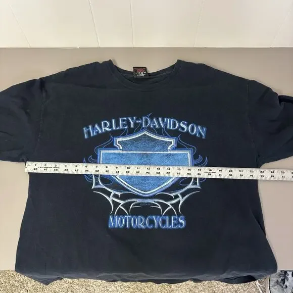 Vintage Harley Davidson Long Sleeve T Shirt Large Black Blue Flame Hits Rare - Picture 6 of 7